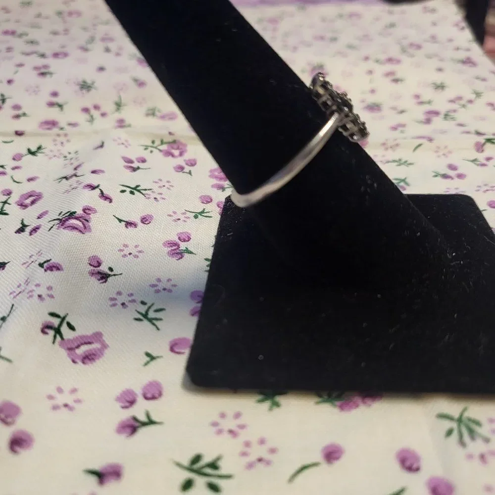 Green Diamond Small Elongated Cluster Sterling Silver Ring